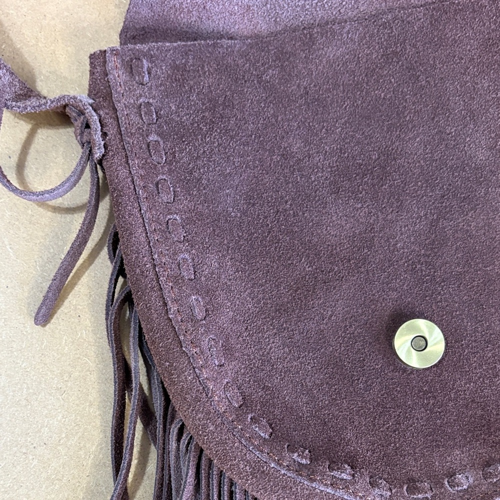 Vintage Brown Suede Crossbody Mini Bag Boho Y2K Festival Western Cowgirl Fringe - Picture 6 of 11